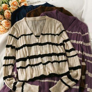 Striped Button-up Light Knit Top In 6 Colors