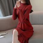 Set: Lace Paneled Midi Sweater Dress + Knit Vest