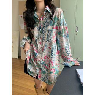 Flower Print Shirt Gray - One Size