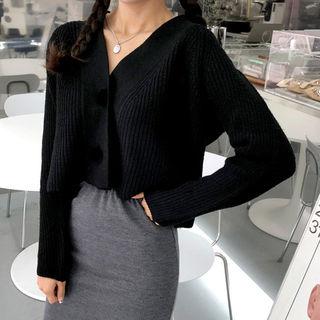 V-neck Cropped Rib-knit Cardigan
