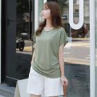 Cap-sleeve Colored Linen Blend T-shirt