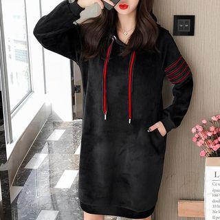 Contrast-trim Velvet Mini Hoodie Dress