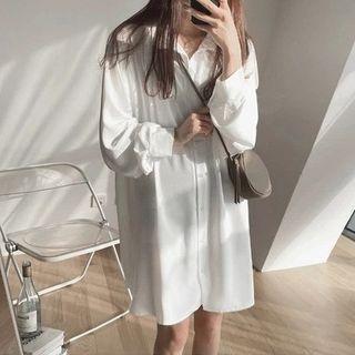 Long-sleeve Plain Simple Shirtdress