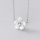 925 Sterling Silver Rhinestone Shell Flower Pendant Necklace S925 Silver - One Size