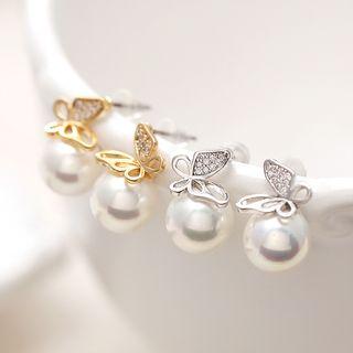 Butterfly Faux Pearl Earrings