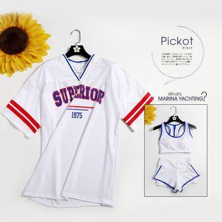 Set: Tankini Top + Swim Shorts + Letter Cover-up