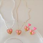 Flower Heart Pendant Alloy Necklace / Faux Pearl Necklace / Dangle Earring