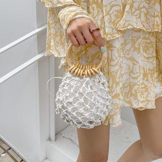 Wooden Handle Net Hand Bag