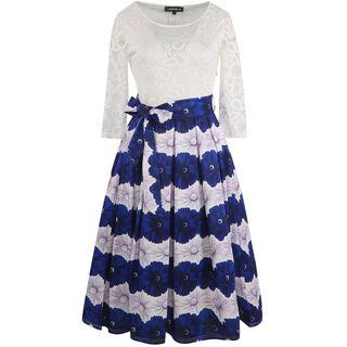 Floral Print Hem 3/4 Sleeve Lace Dress