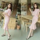 Set: Drop-shoulder T-shirt + Ruffle-hem Skirt