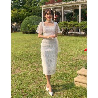 Tie-back Square-neck Long Lace Dress