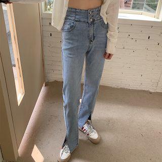 High-waist Split Straight Leg Jeans