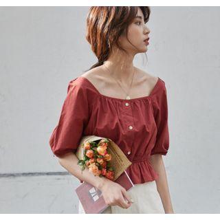 Balloon-sleeve Peplum Cropped Blouse