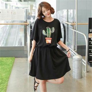 Short-sleeve Sequined Cactus A-line Dress