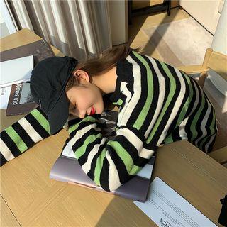 Striped Long-sleeve Loose-fit Sweater Green - One Size