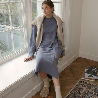Tie-waist Long Sweater Dress