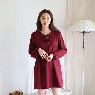 Tie-neck Shirred Minidress