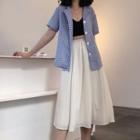 Gingham Short-sleeve Shirt / A-line Midi Skirt