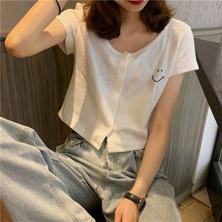 Smile Embroidered Short-sleeve Crop Top