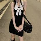 Halter-neck Bow Accent Mini Sheath Dress Black - One Size