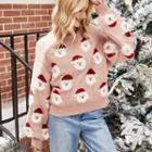 Long Sleeve Santa Patterned Knitted Top