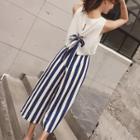 Set: Bow Back Tank Top + Striped Cropped Wide-leg Pants