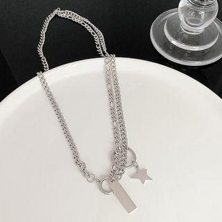 Star Layered Alloy Choker 01 - Necklace - Ring - Star - Silver - One Size