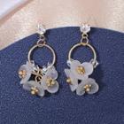 Rhinestone Resin Flower Dangle Earring A216 - Gold & Translucent - One Size