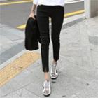 Band-waist Slit-hem Skinny Pants