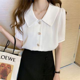 Short-sleeve Plain Collar Chiffon Shirt