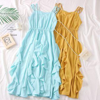 Ruffled-trim Plain Tank Dress