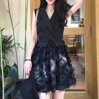 Fringed Trim V-neck Sleeveless Dress