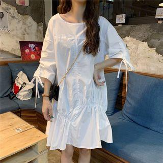 Drawstring 3/4 Sleeve Panel A-line Dress