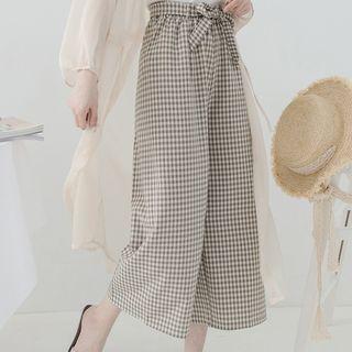 Checked Cropped Wide-leg Pants