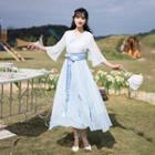 V-neck Blouse / Maxi A-line Skirt / Belt