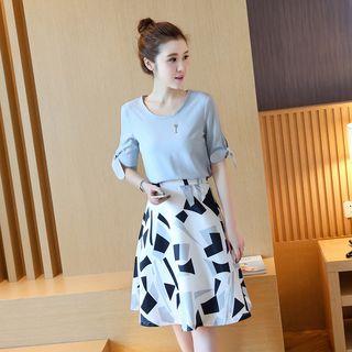Set: Top + Printed A-line Skirt