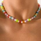 Beaded Necklace 4227 - Red & Green & Purple - One Size