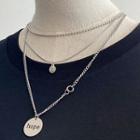 Lettering Disc Pendant Alloy Layered Necklace Silver - One Size