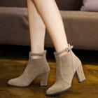 Chunky Heel Back-zip Pointed Ankle Boots