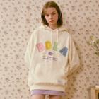 Multicolor Letter-embroidered Oversized Hoodie Ivory - One Size