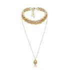 Set: Alloy Lion Pendant Necklace + Chunky Choker 0346 - Gold - One Size
