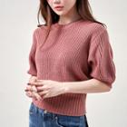 Puff-sleeve Rib-knit Sweater