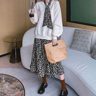 Set: Lettering Sweatshirt + Floral Midi A-line Skirt