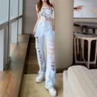 Distressed Loose-fit Jeans / Print Sleeveless Top