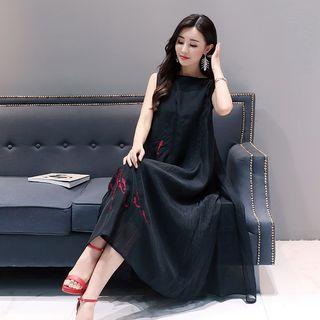Fish Embroidered Sleeveless Midi Dress