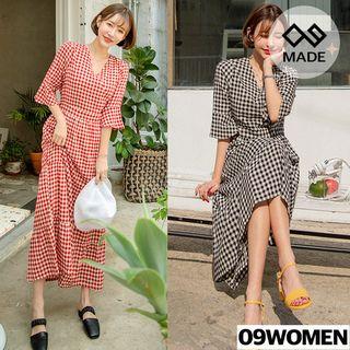 Plus Size Wrap-front Gingham Maxi Tiered Dress