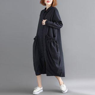 Long-sleeve Midi Striped Shirt Dress As Shown In Figure - One Size