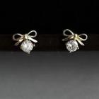 925 Sterling Silver Bow Rhinestone Earring 1 Pair - As Shown In Figure - One Size