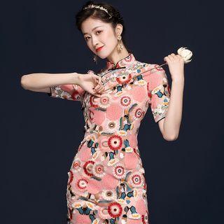 Short-sleeve Floral Midi Qipao (various Designs)