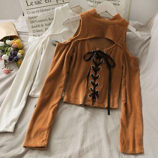 Cutout Lace-up Velvet Top In 6 Colors